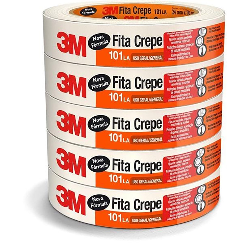 Kit Com 5 Fita Crepe Multiuso 24mmX50m 3M