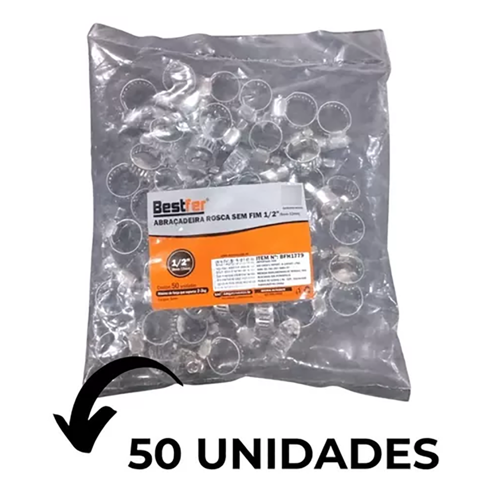 Kit Com 50 Abracadeira Rosca Sem Fim 3/4 13X19mm Bestfer