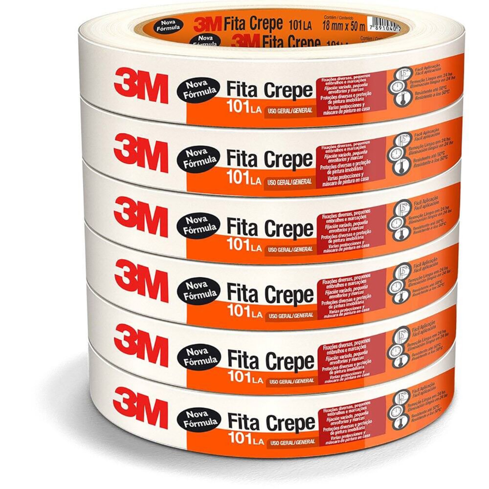 Kit Com 6 Fita Crepe Multiuso 18mmX50m 3M