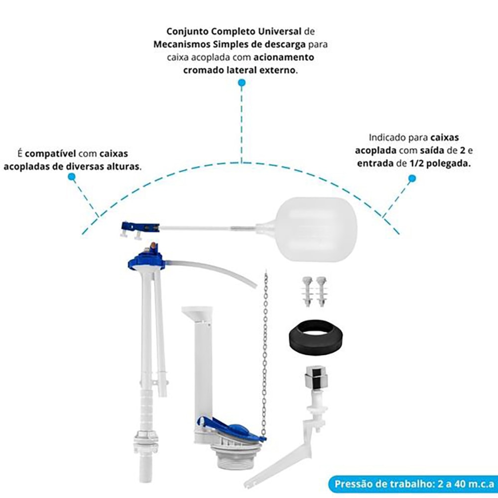 Kit Completo Caixa de Descarga Astra Acionamento Lateral Branco