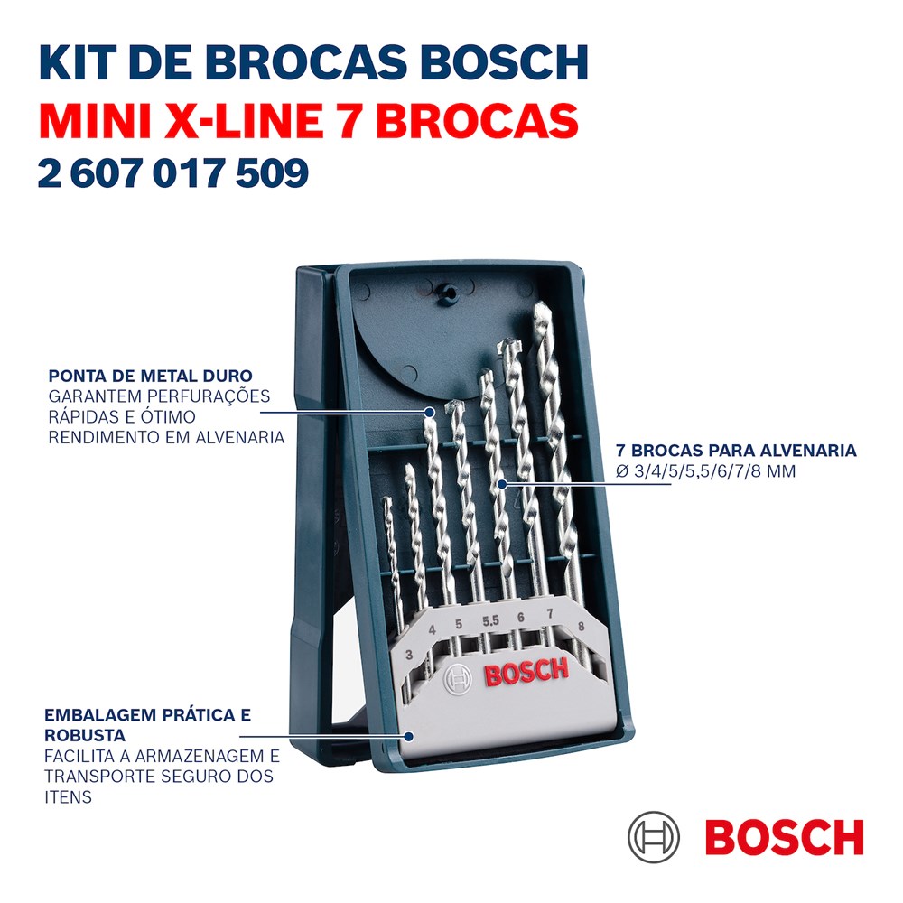 Kit Mini X-Line com 7 brocas para Alvenaria Bosch