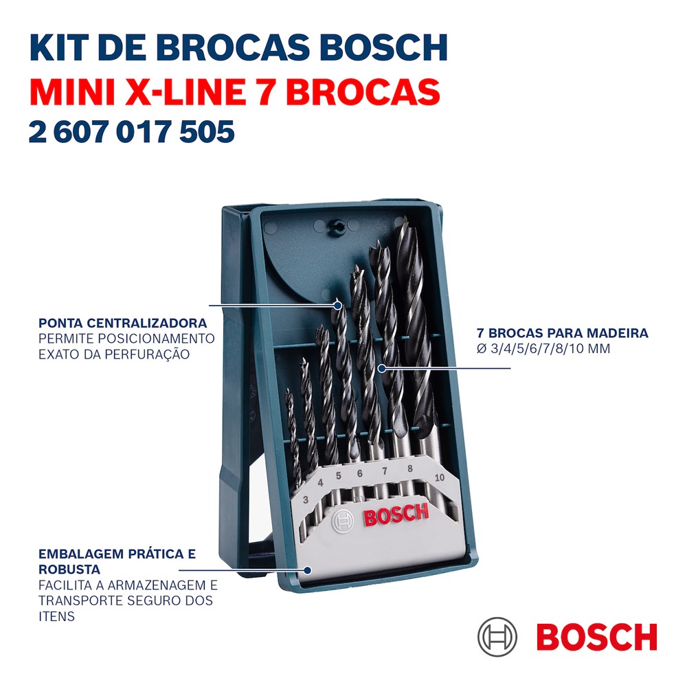Kit Mini X-Line com 7 brocas para madeira Bosch