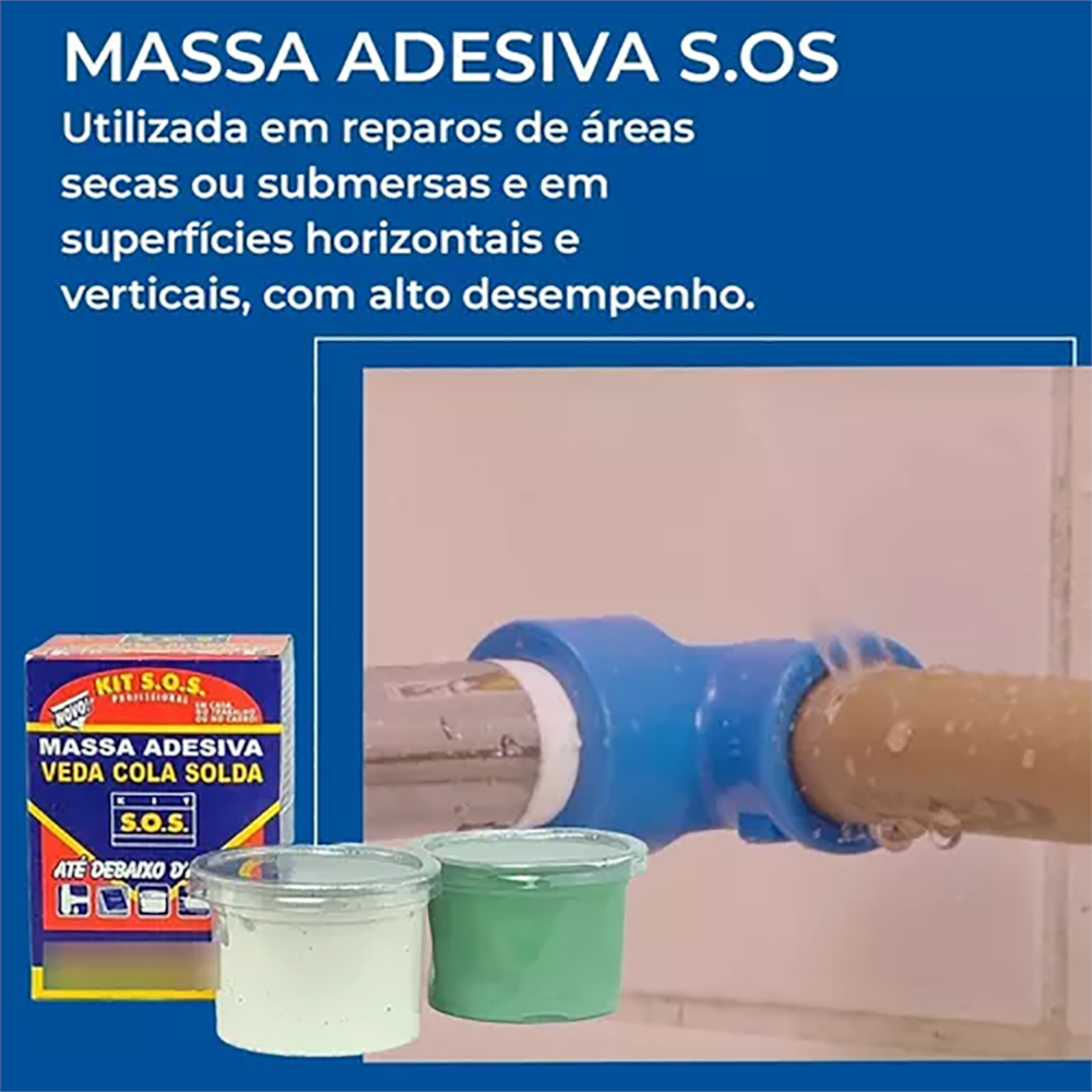 Kit S.O.S. Massa Adesiva Normal Azul 250g Vedatudo