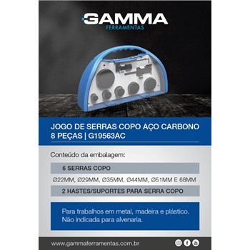 Kit Serra Copo 8 Peças Aço Carbono G19563AC Gamma