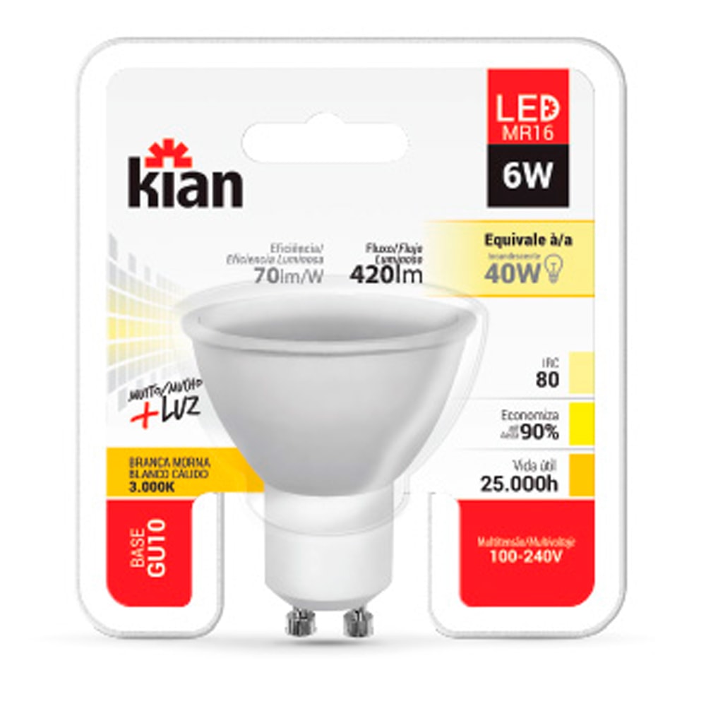 Lâmpada Led MR16 4w Bivolt 3000k Kian