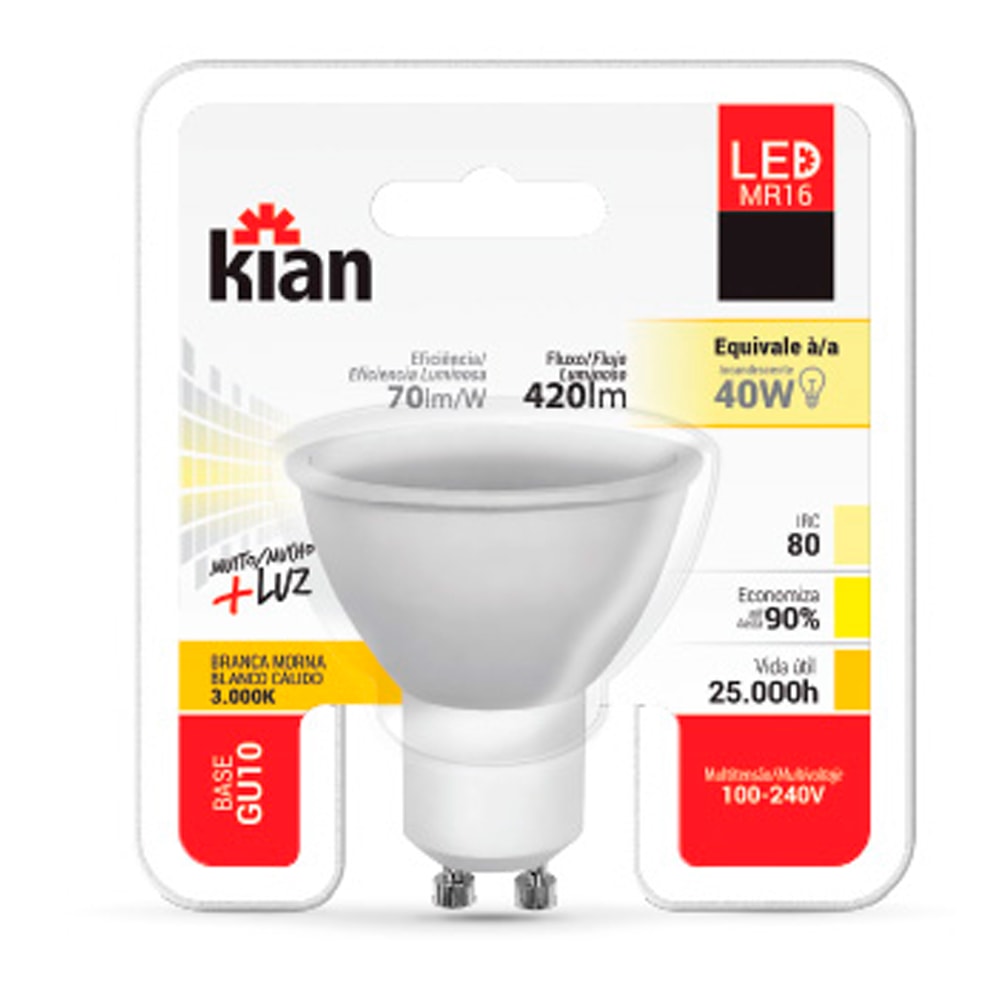 Lâmpada Led MR16 6w Bivolt 3000k Kian