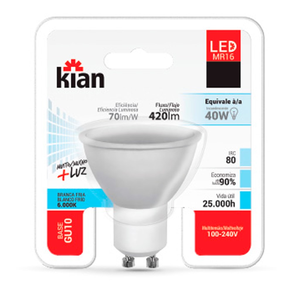 Lâmpada Led MR16 6w Bivolt 6000k Kian