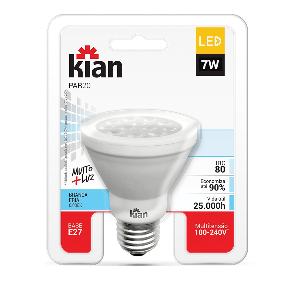 Lâmpada Led PAR20 7w Bivolt 3000k Kian