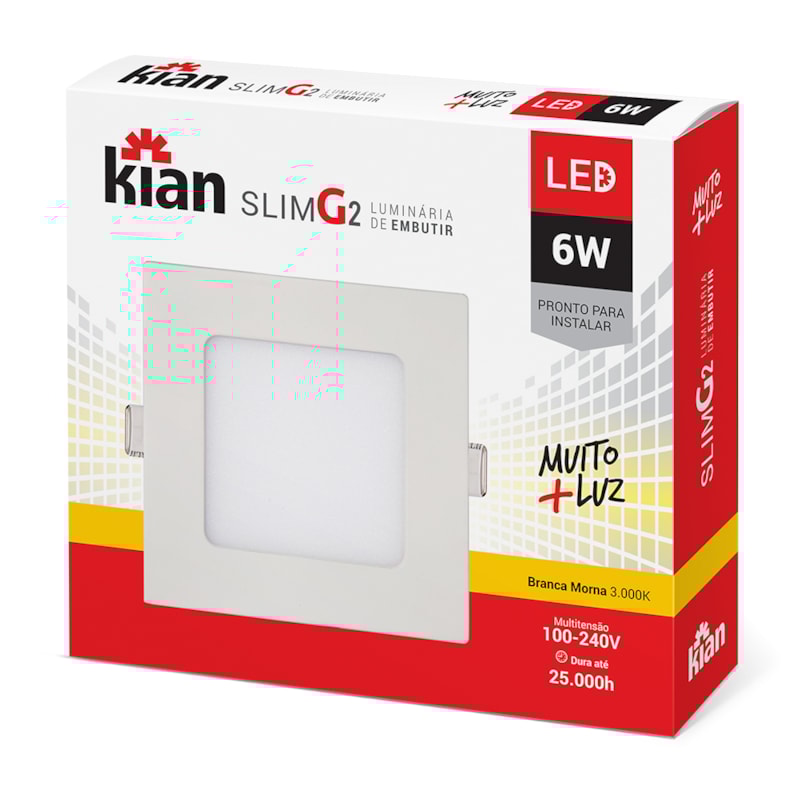 Luminária Led Embutir Quadrada Slim 6W 3000K Kian Casa e Garagem