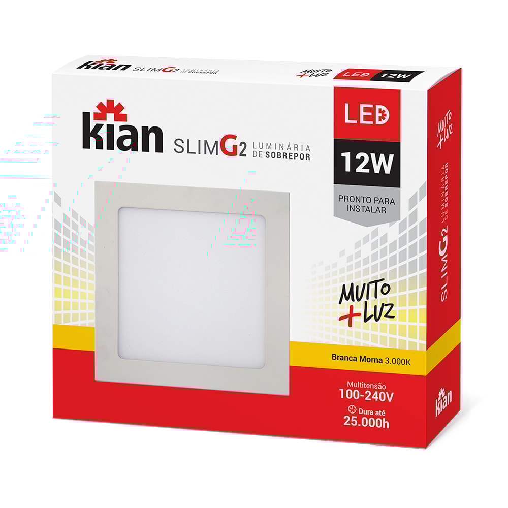Lumin ria Led Sobrepor Quadrada Slim 12W 3000K Kian Casa E Garagem lumin-ria-led-sobrepor-quadrada-slim-12w-3000k-kian-casa-e-garagem