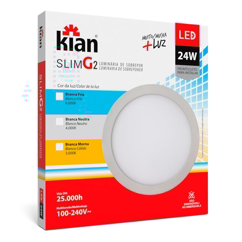 Luminária Led Sobrepor Redonda Slim 24W 6000K Kian Casa e Garagem