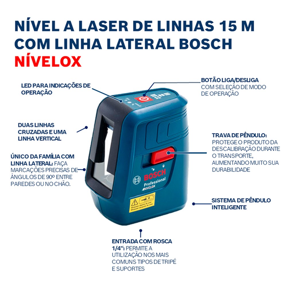 Nível Laser 15m com Linha Lateral Nívelox Bosch
