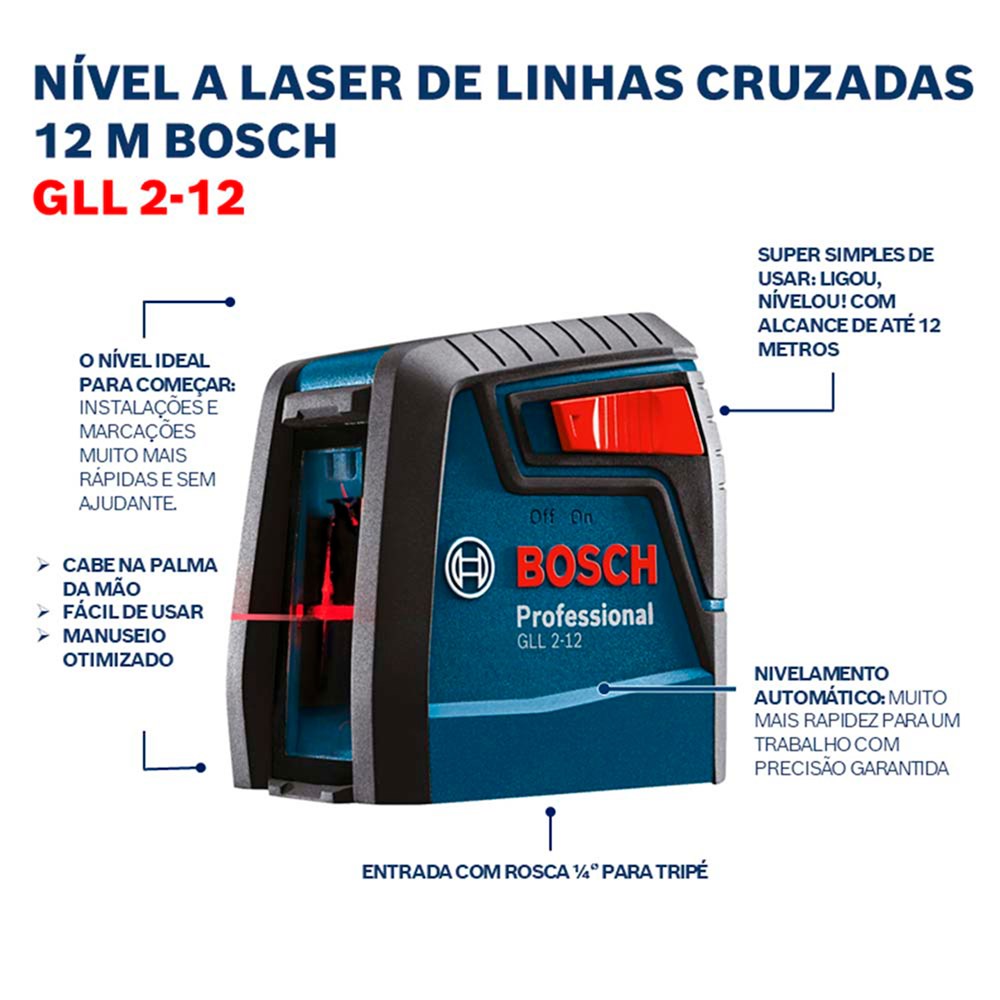 Nível Laser de Linhas Cruzadas 12 Metros GLL 2-12 Bosch