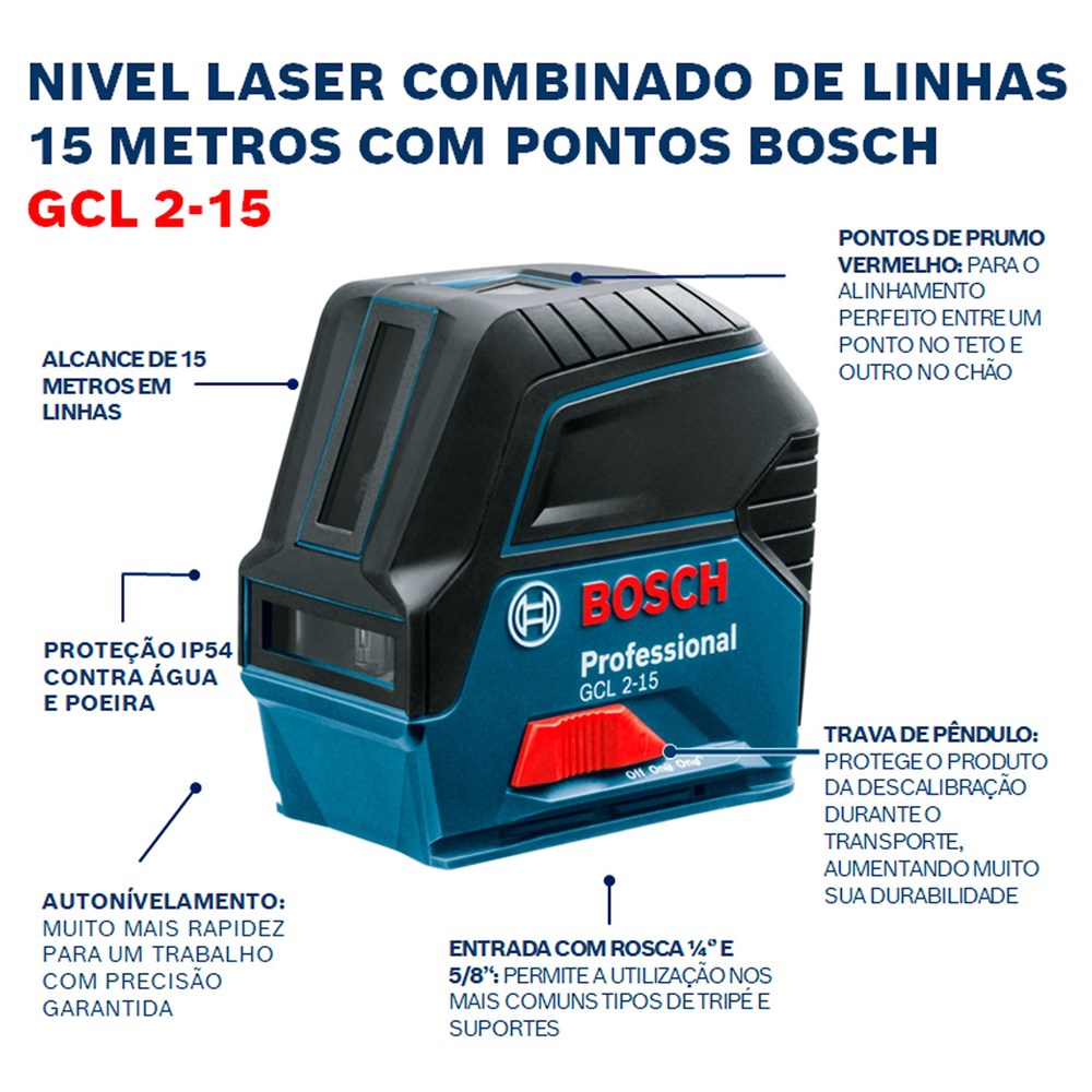 Nível Laser de Linhas GCL 2-15 Profissional Com Maleta Bosch