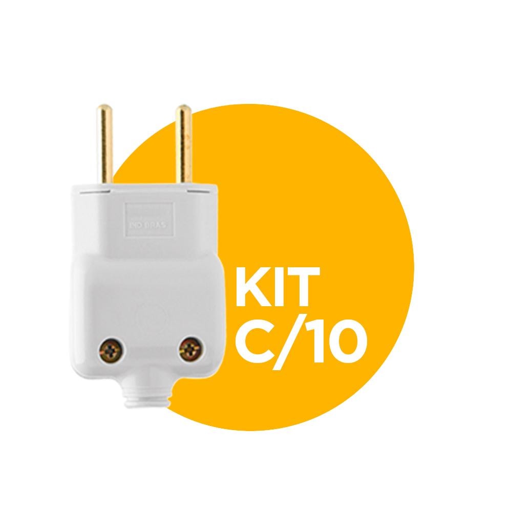 Pacote com 10 Plug Tomada 2 Pinos Macho 20A Branco Ilumi