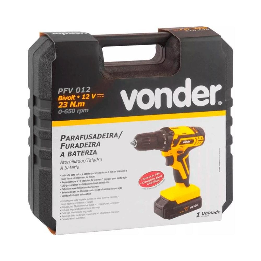 Parafusadeira Furadeira Vonder 3/8 12V Bivolt com Maleta e Brocas