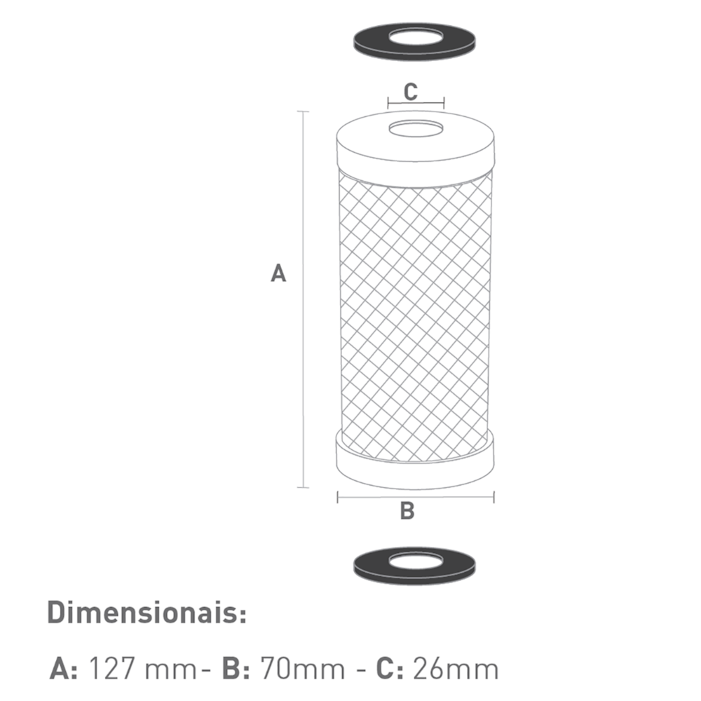 Refil Filtro Purificador de Agua Hidrofiltros Carbon Block 5" Cloro