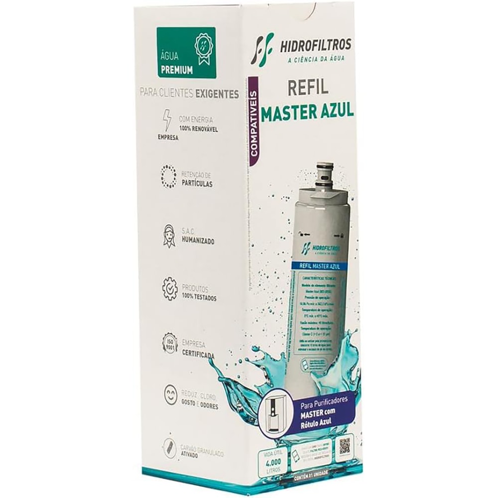 Refil Filtro Purificador de Agua Hidrofiltros Masterfrio Azul