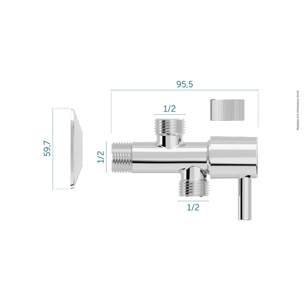 Registro 1/4" Volta Abs Cromado P/ Ducha Higienica Blukit