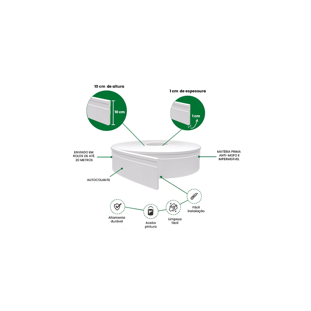 Rodapé de EVA Autocolante 10cm Rolo 10m Meu Rodapé