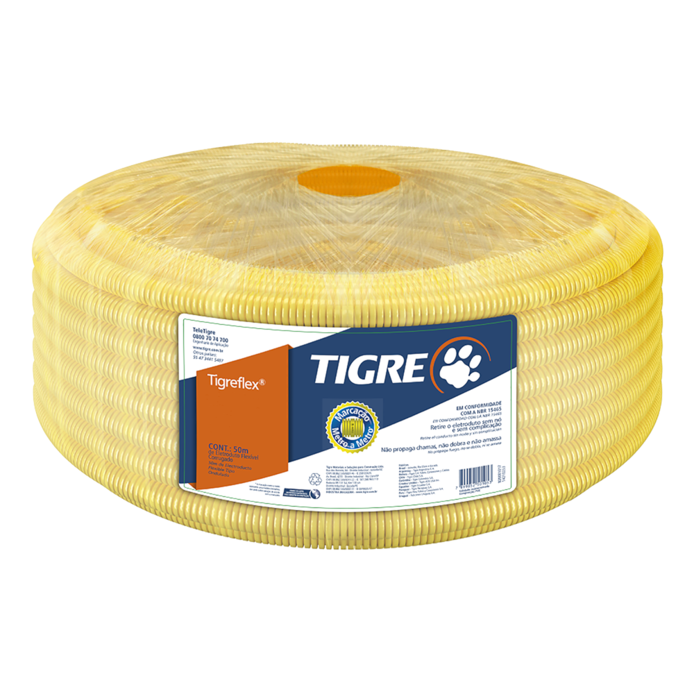 Rolo de 25m Conduite Eletroduto Amarelo Reforçado 1" (32mm) Tigre