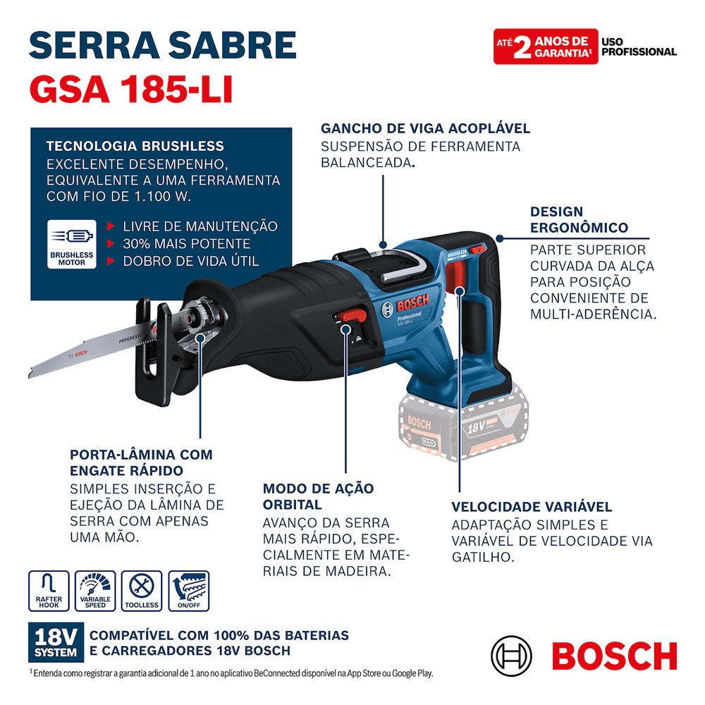 Serra Sabre GSA 18V-LI 18V Sem Bateria Bosch