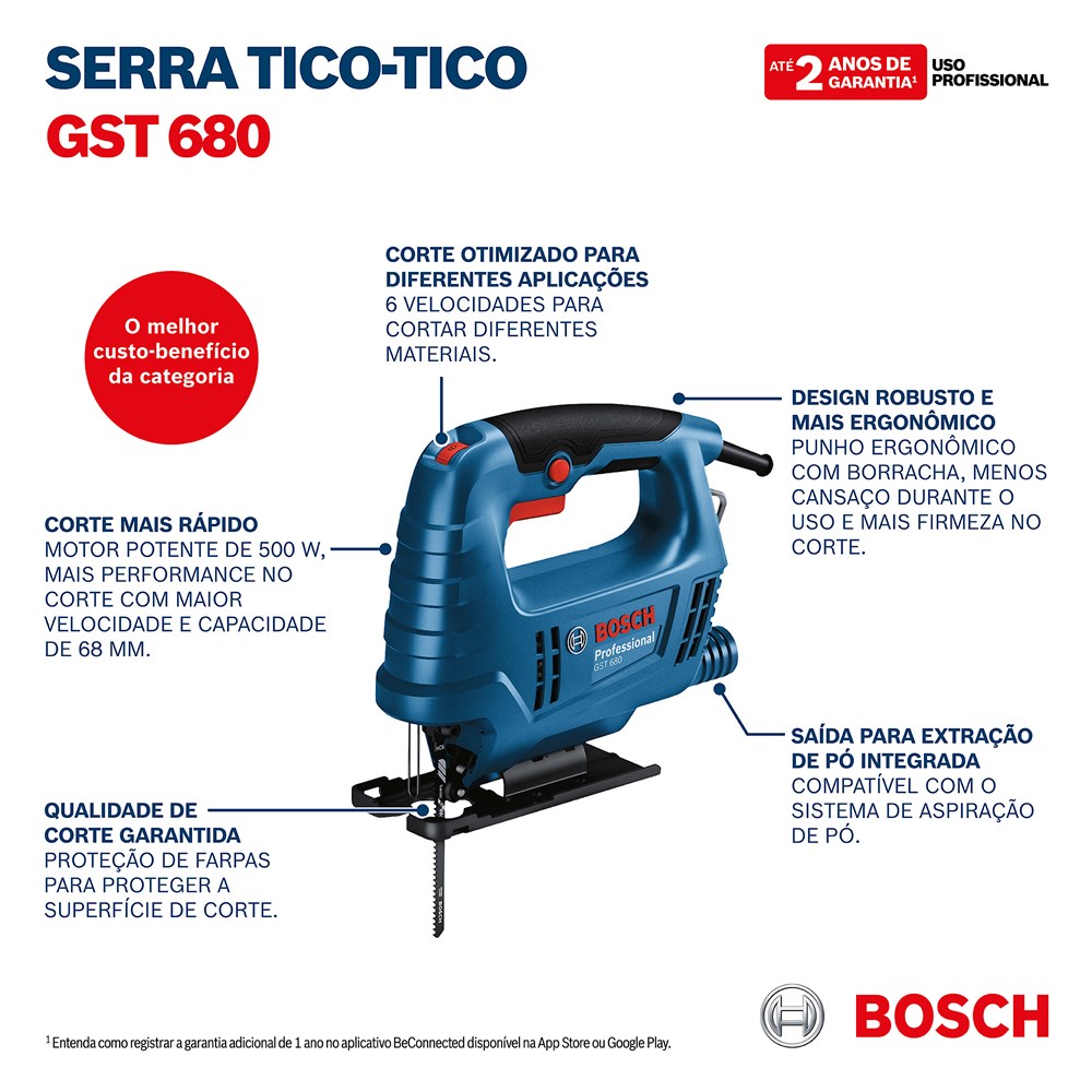 Serra Tico-tico GST 680 500w 127v c/1 Lâmina e Protetor Anti-farpas  Bosch
