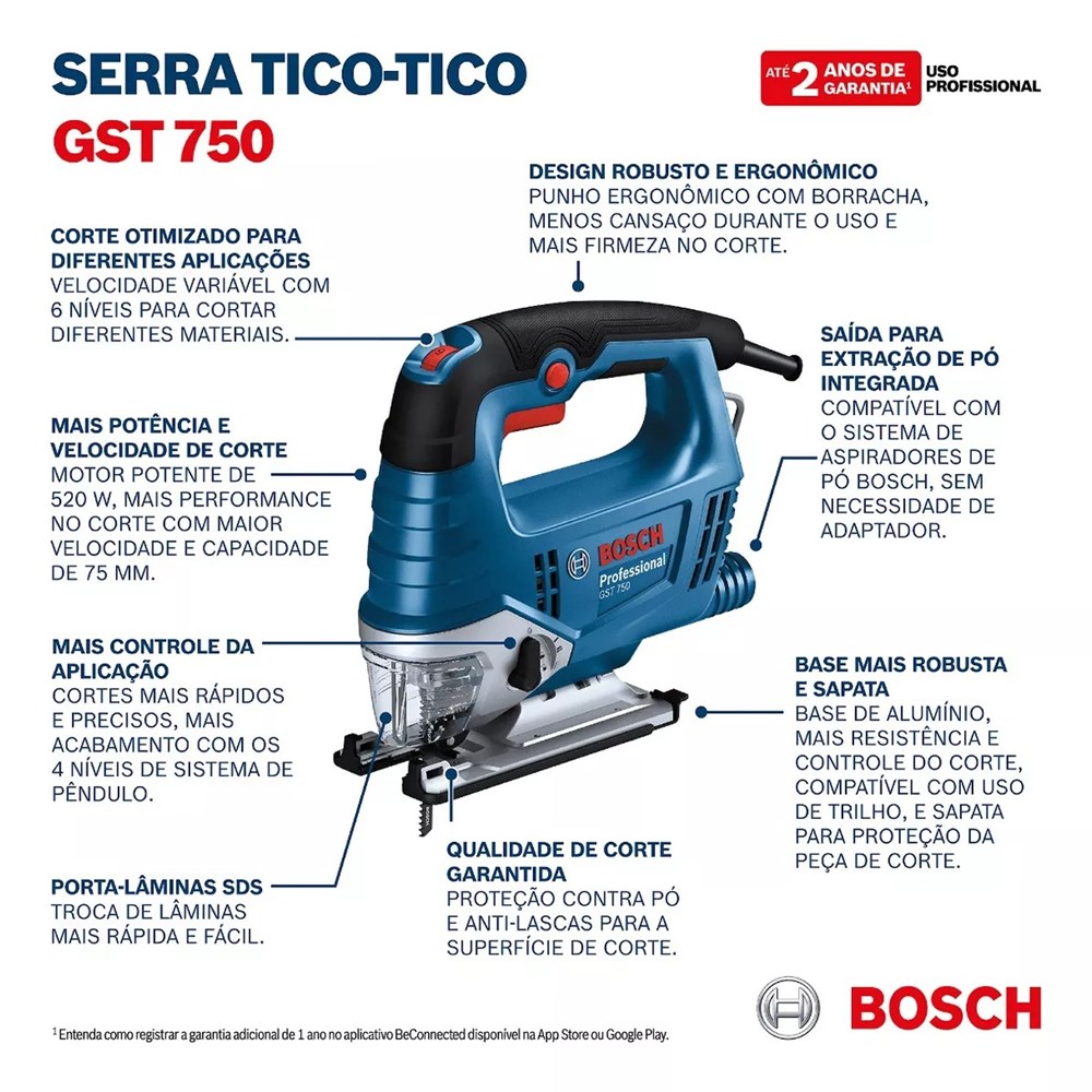 Serra Tico Tico GST 750 110V 520W c/1 Lâmina Bosch - Casa e Garagem