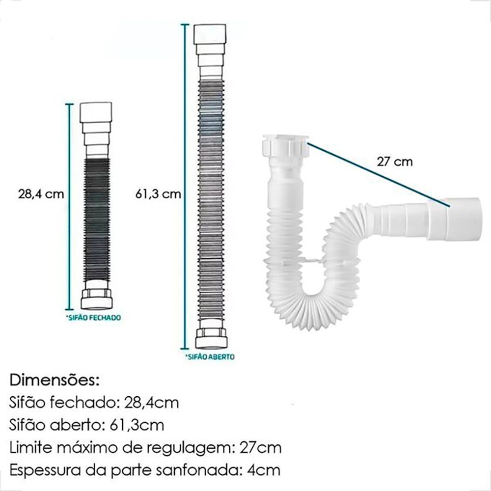 Sifão Universal Sanfonado Astra Cromado para Banheiro