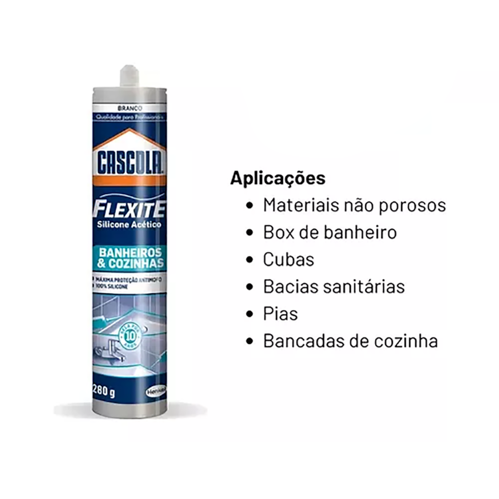 Silicone Selante Branco Banheiro E Cozinha Flexite 280gr Cascola