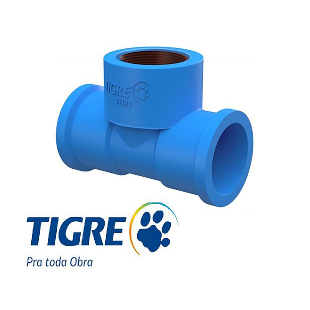 Tê 90º Soldável Azul com Bucha Latão 20mmx1/2" Tigre