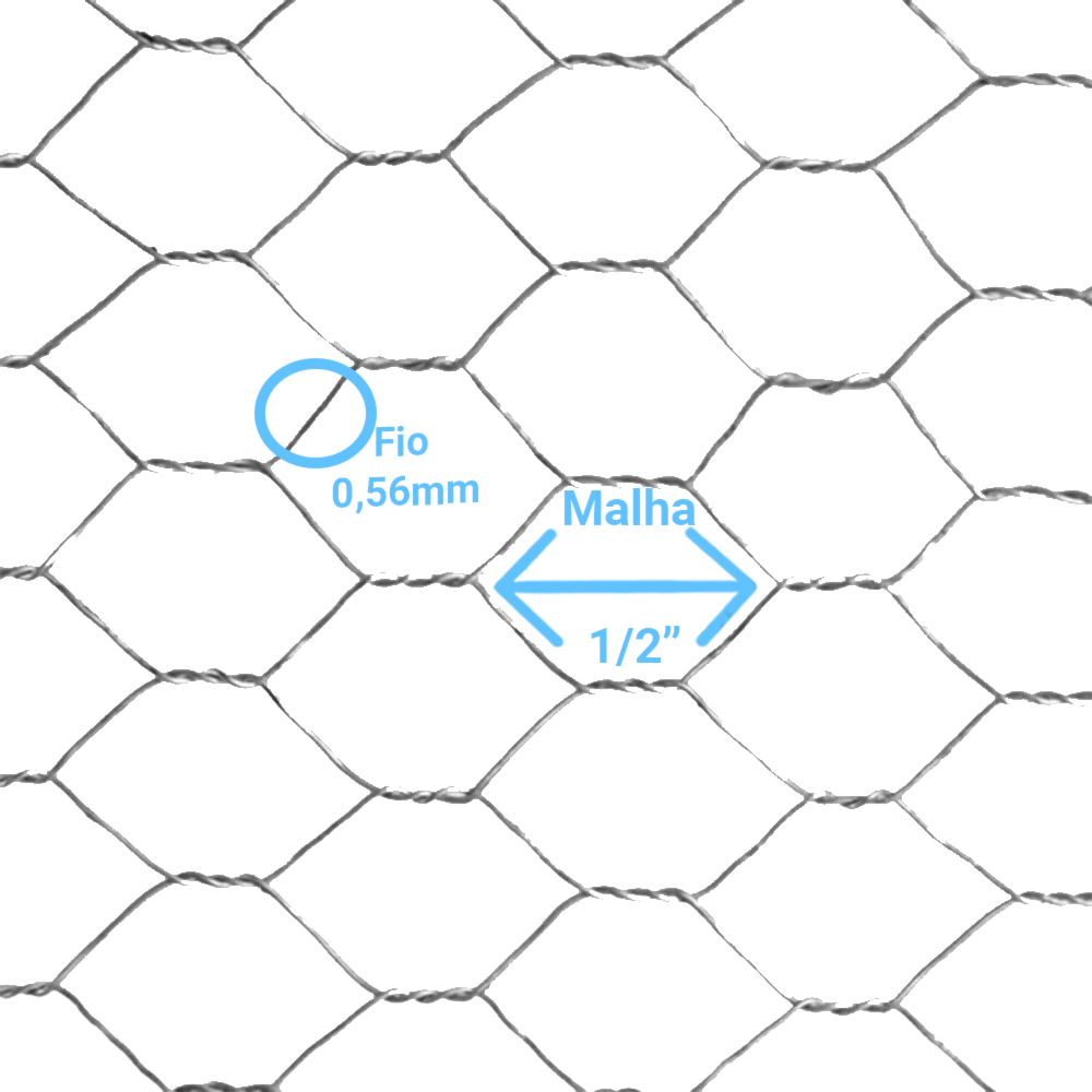 Tela Hexagonal Viveiro 1/2" 0,60x50m Fio 0,56mm BWG 24 Algom