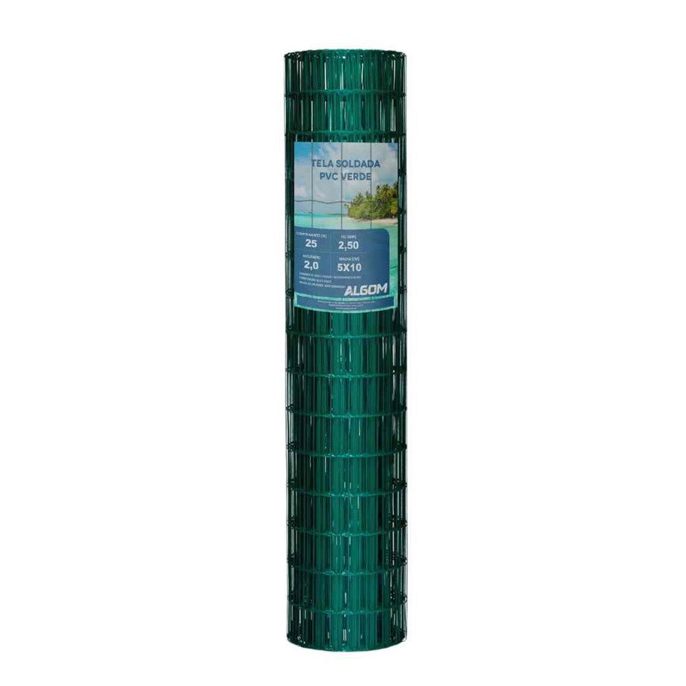 Tela Soldada PVC Verde Malha 5x10 2.0M X 25M FIO 2,5mm BWG 12 Algom