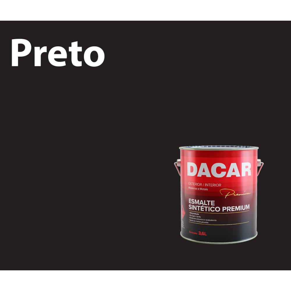 Tinta Esmalte Sintético Fosco Preto Premium Latas Dacar