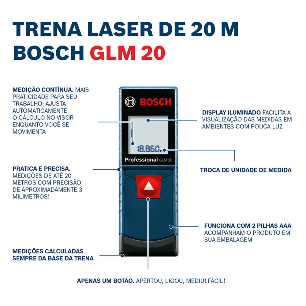 Trena Laser 20 metros Glm 20 Bosch