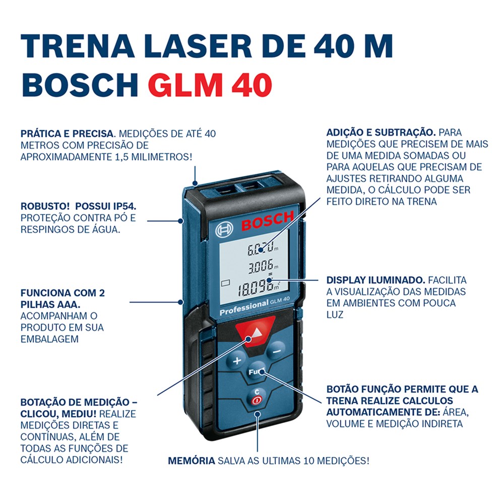Trena Laser de 40 Metros GLM 40 Medidor de Distâncias Bosch