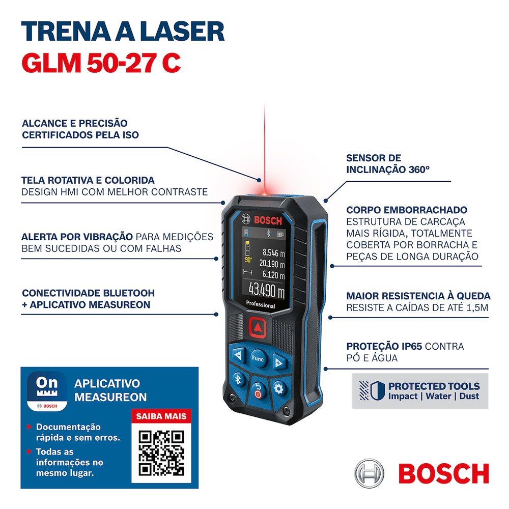 Trena laser de 50 metros com Bluetooth GLM 50 C Bosch