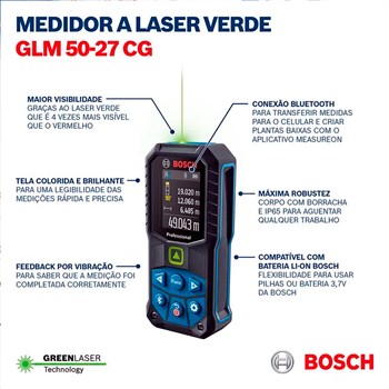 Trena Laser Verde Bosch GLM 50-27 CG Com Bluetooth