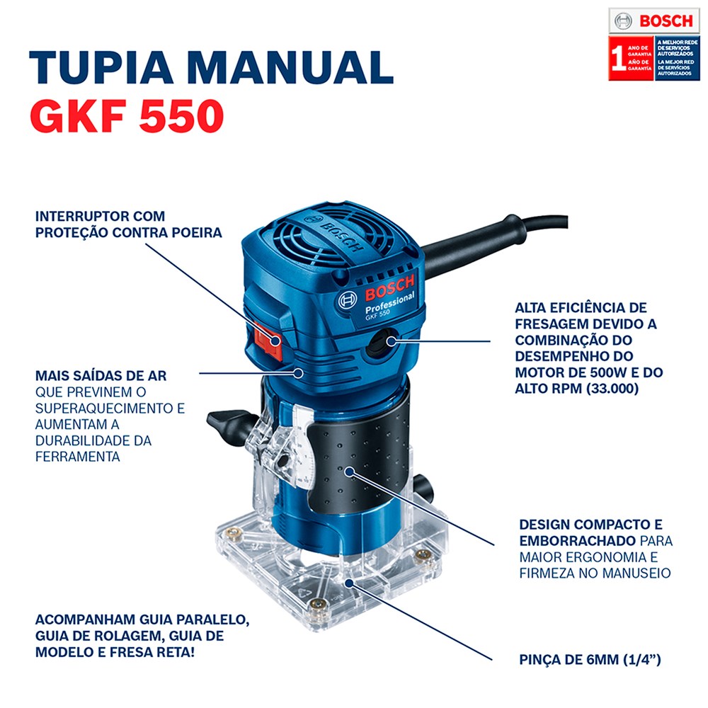 Tupia Gkf 550 550w 110v Bosch + Brinde