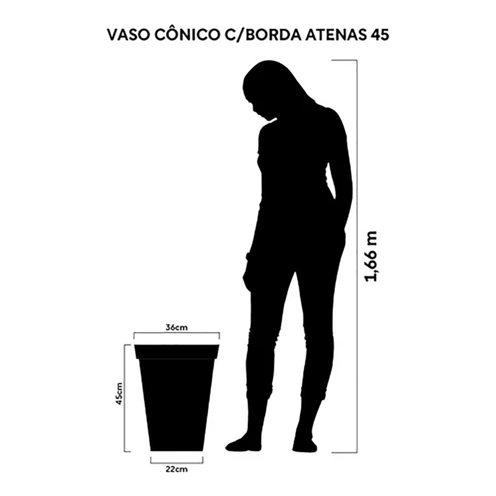 Vaso de Planta Atenas Com Bordas Café 45cm Pvc Afort