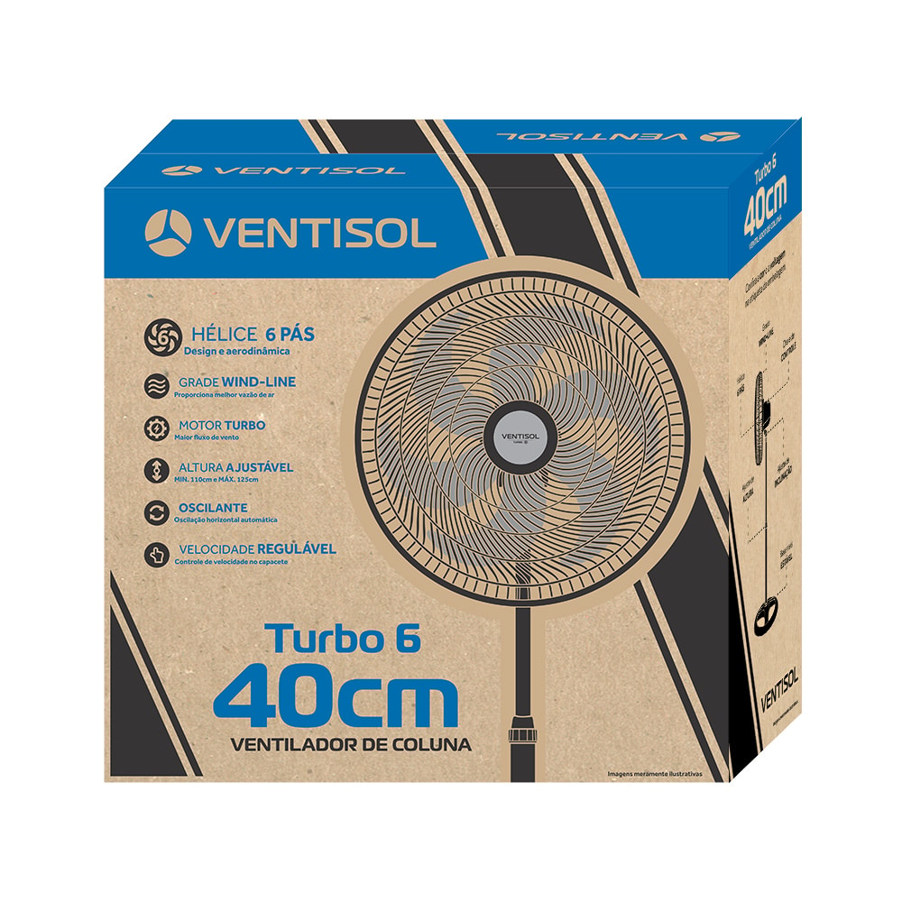 Ventilador Coluna Turbo 6 Pás Cor Preto/Bronze 50cm 127v Ventisol